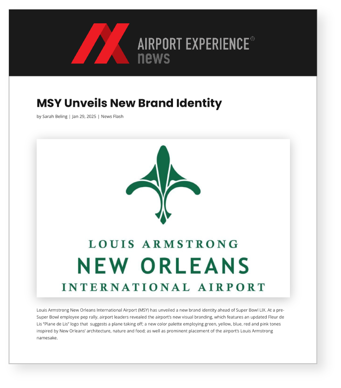 PAID MEDIA Clipping - Airport Experience writes "MSY Unveils New Brand Identity"