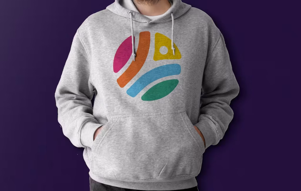 Branded gray hoodie, logo placed center chest 